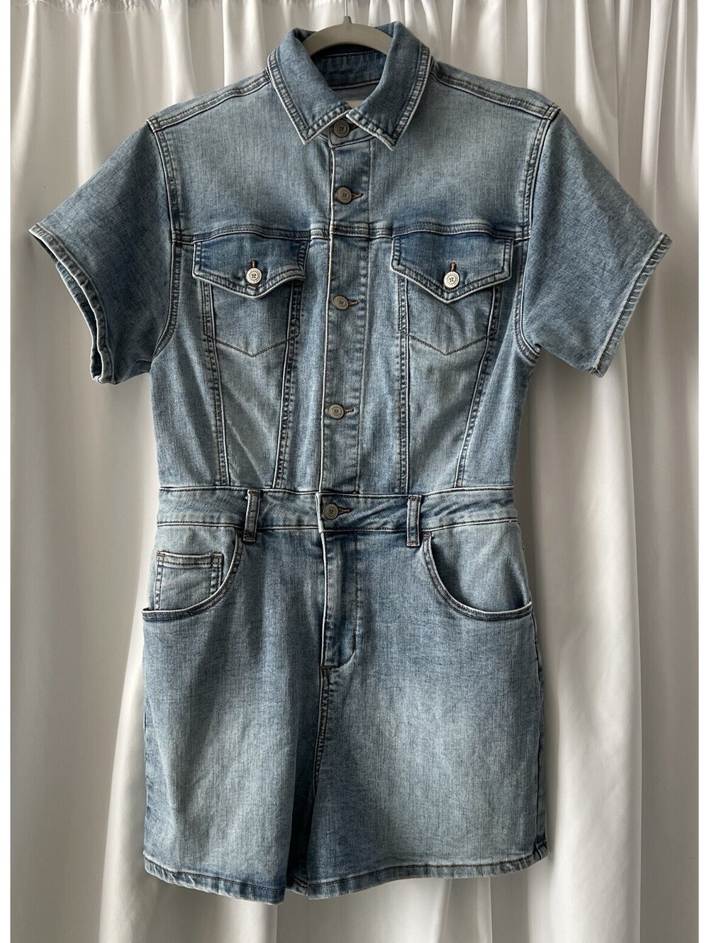 Altar'd State Light Blue Button Front Denim Romper Women’s Size XS